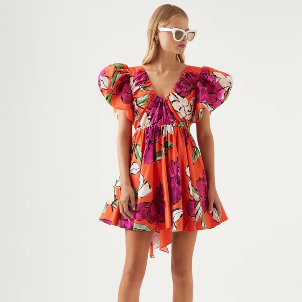 Aje Size 6 (Us 2) Gretta Bow Back Mini Dress In Vivid Camellia